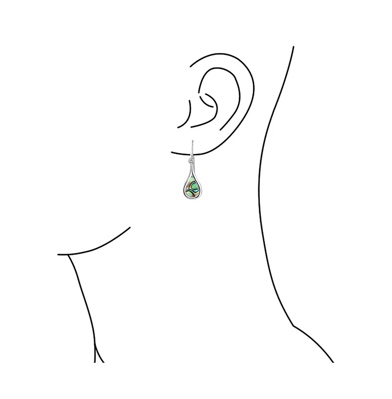 Bling Jewelry Boho Rainbow Iridescent Abalone Shell Inlay Oval Shaped Long Teardrop Dangle Earrings .925 Sterling Silver Lever Back