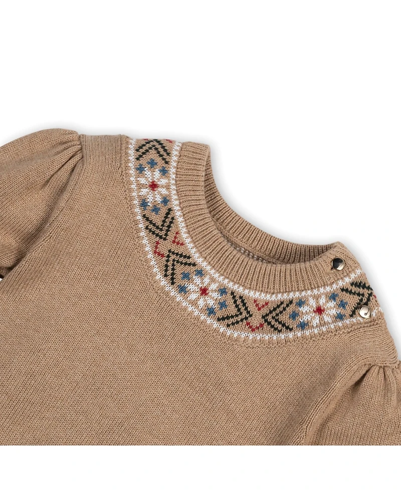 Hope & Henry Baby Girls Long Sleeve Intarsia Trim Crew Neck Sweater