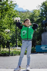 Minecraft Boys Creeper French Terry Zip Up Varsity Bomber Jacket
