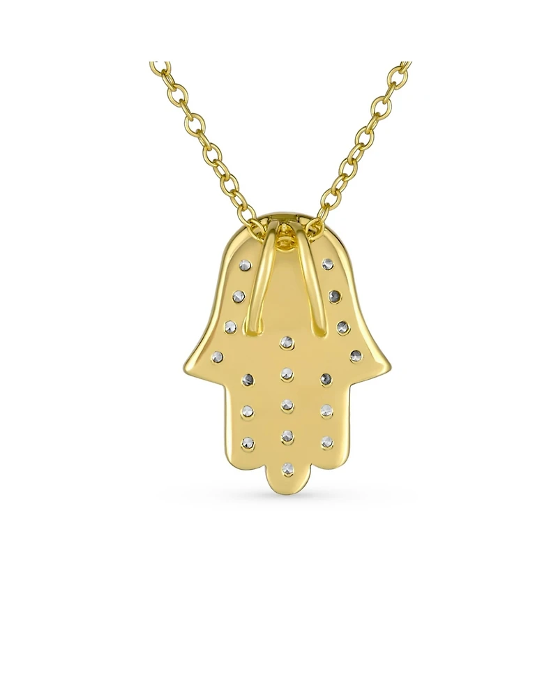 Bling Jewelry Turkish Amulet Talisman Delicate Dainty Evil Eye Hamsa Hand Of Fatima Of God Pendant Necklace Cubic Zirconia Cz 14K Yellow Gold Plated .