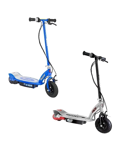 Razor E100 Motorized Rechargeable Kids Toy Electric Scooters, 1 Black & 1 Blue