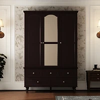 Famapy Brown Paint Big Wardrobe Armoires With Mirror,Drawers,Shelves