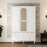Famapy Brown Paint Big Wardrobe Armoires With Mirror,Drawers,Shelves