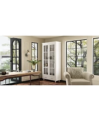 Famapy White Storage Cabinet Bookcase with Tempered Glass Doors,-Drawer