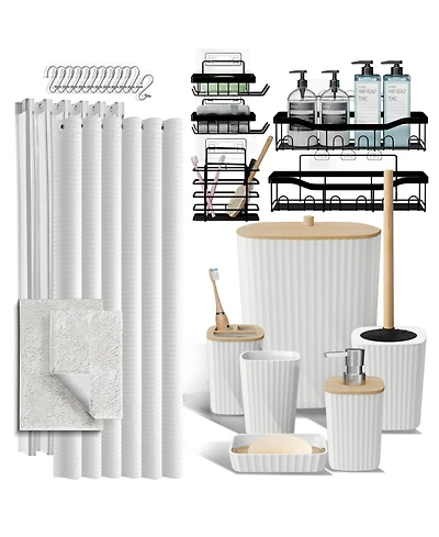 Clara Clark 27 Piece Complete Bathroom, Vanity & Shower Accessories Set - Grey