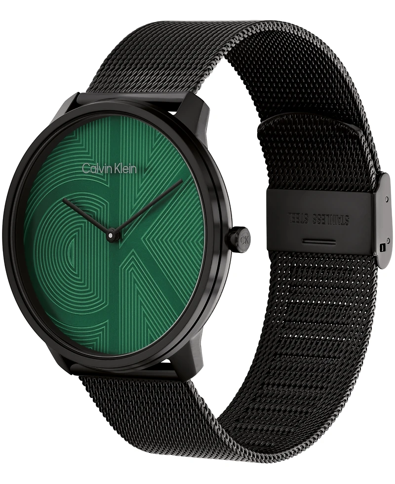 Calvin Klein Unisex Iconic Ionic Plated Black Stainless Steel Mesh Bracelet Watch 40mm