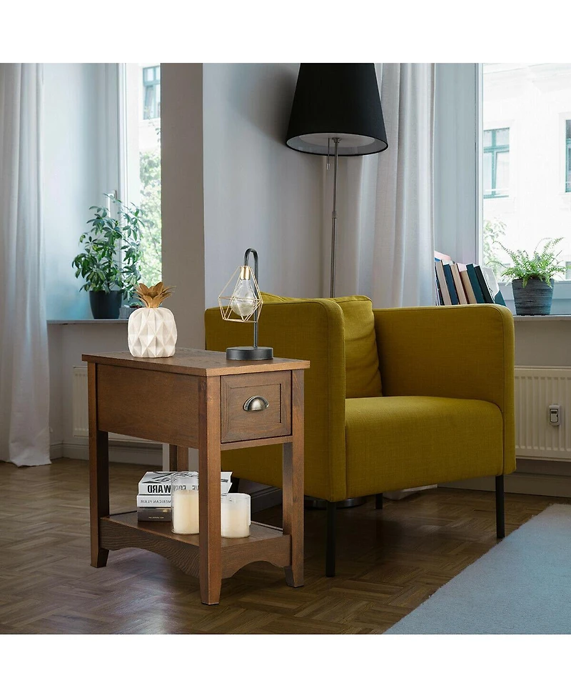 Gymax Contemporary Chair Side End Table Compact Table w/ Drawer Nightstand Tawny