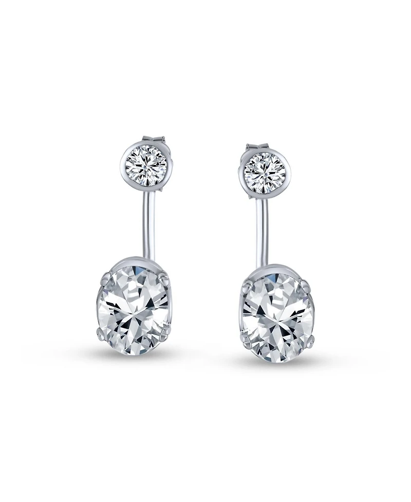 Bling Jewelry Modern Classic Minimalist Solitaire Cubic Zirconia Front Cz Back Ear Jackets Stud Earrings .925 Sterling Silver