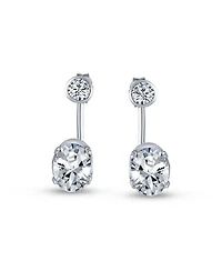 Bling Jewelry Modern Classic Minimalist Solitaire Cubic Zirconia Front Cz Back Ear Jackets Stud Earrings .925 Sterling Silver
