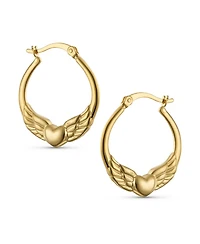 Bling Jewelry Spiritual Angelic Angel Wing Heart Hoop Earrings 14K Gold Plated .925 Sterling Silver .75 Inch Diameter