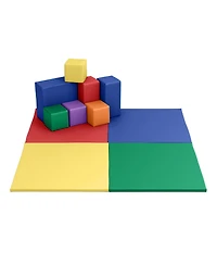 ECR4Kids SoftZone Quad Fold-n-Go Activity Mat and Patchwork Toddler Blocks, Assorted, 13-Piece