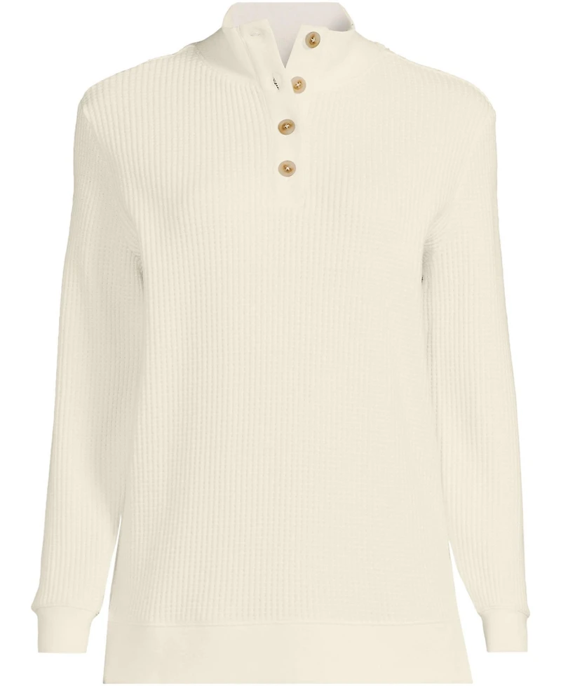 Lands' End Women's Plus Waffle Knit Button Placket Top