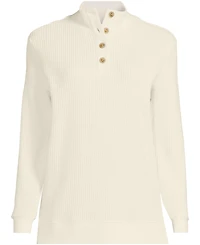 Lands' End Women's Plus Waffle Knit Button Placket Top