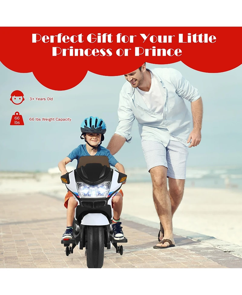 12V Kids Ride On Motorcycle Electric Motor Bike w/ Training Wheels & Light