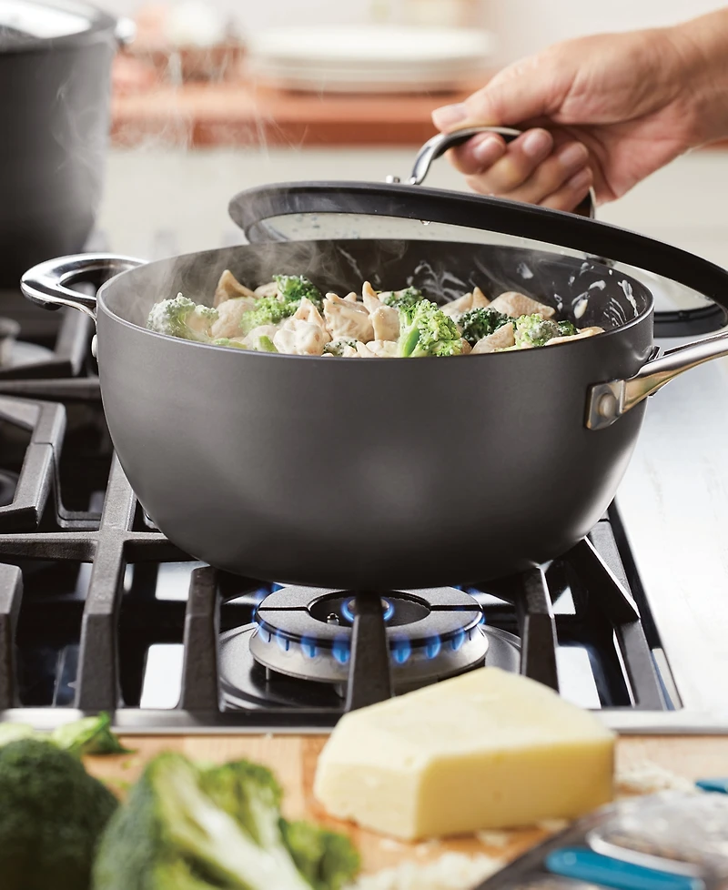 Rachael Ray Cook + Create Hard Anodized Nonstick Saucier with Lid and Helper Handle, 4.5 Quart