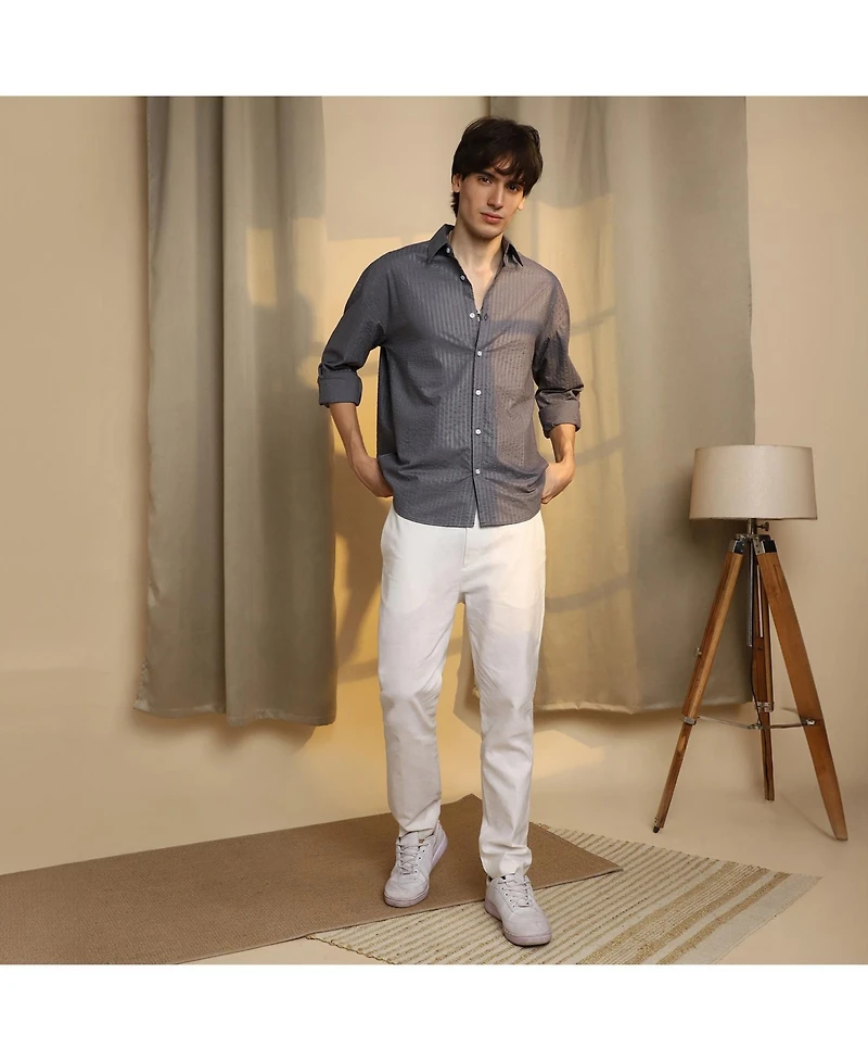 Campus Sutra Men's Moon Grey Seersucker Shirt