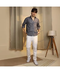 Campus Sutra Men's Moon Grey Seersucker Shirt