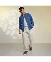 Men's Lapis Blue Self-Design Striped Shirt