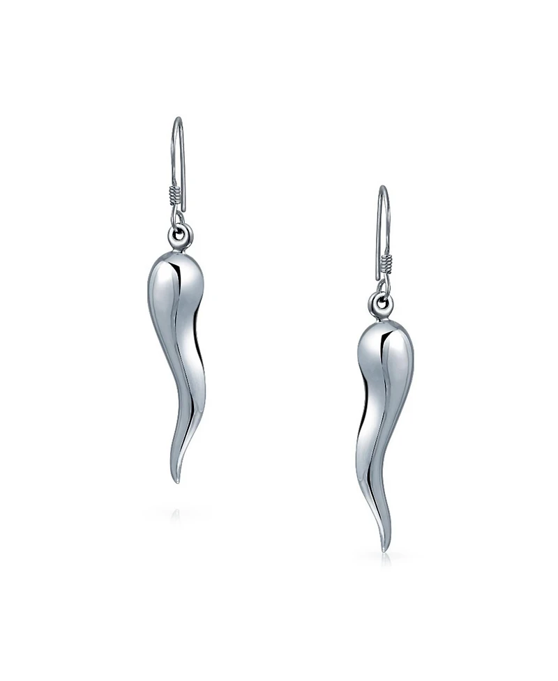 Bling Jewelry Lucky Italian Culture Horn Cornicello Style .925 Sterling Silver Dangle Earrings Finish