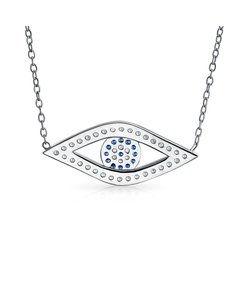 Bling Jewelry Turkish Blue Evil Eye Pendant Necklace with Pave Cz in Sterling Silver