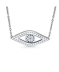Bling Jewelry Turkish Blue Evil Eye Pendant Necklace with Pave Cz in Sterling Silver