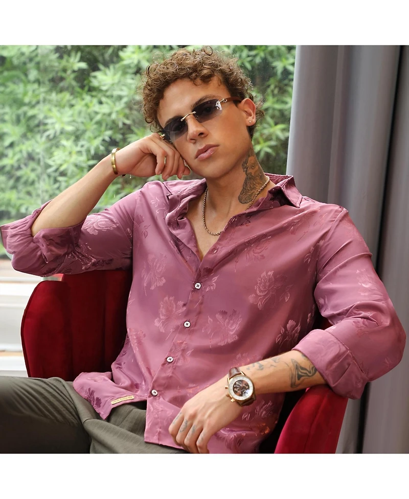 Campus Sutra Men's Rouge Pink Self-Design Floral Shirt