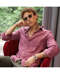 Campus Sutra Men's Rouge Pink Self-Design Floral Shirt