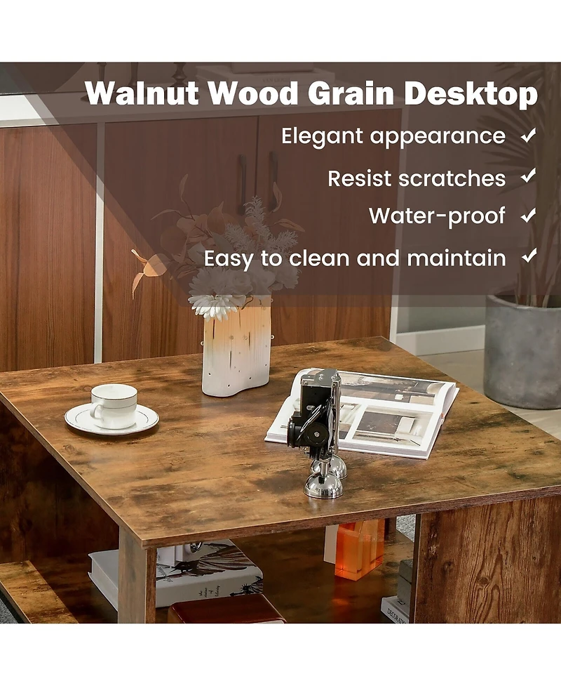 Gymax 2-Tier Square Coffee Table w/ Storage Industrial Center Table for Living Room