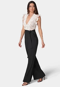 bebe Women's Ruffle Lace Jumpsuit