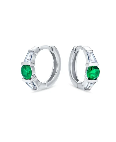 Bling Jewelry Classic Dainty Round Cubic Zirconia Solitaire Clear Green Cz Small Hoop Huggie Earrings .925 Sterling Silver