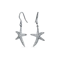 Bling Jewelry Nautical Ocean Tropical Beach Cubic Zirconia Pave Cz Starfish Drop Dangle Earrings .925 Sterling Silver Fish Hook