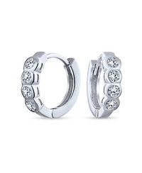 Bling Jewelry Classic Dainty Round Cubic Zirconia Solitaire Clear Green Cz Small Hoop Huggie Earrings .925 Sterling Silver