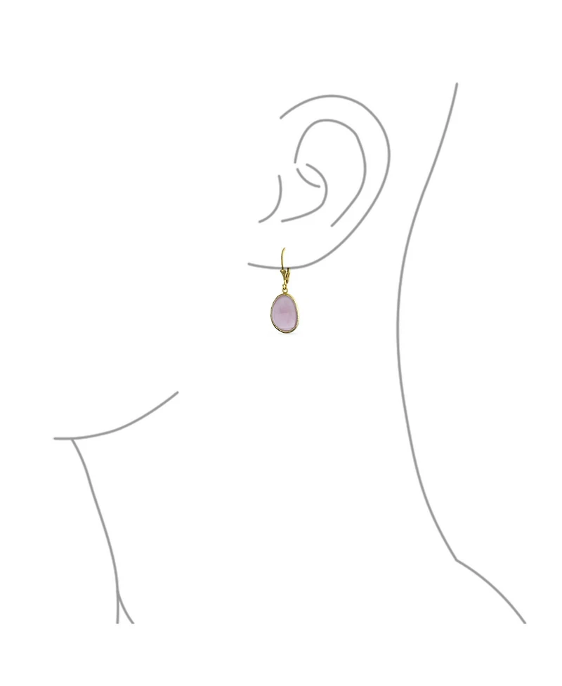 Bling Jewelry Elegant Soft Pink Dangle Earrings Double Round Teardrop, Lever Back 14K Gold-Plated .925 Sterling Silver