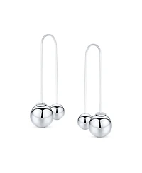 Bling Jewelry Geometric Linear Long Thin Ear Wire Staggered Drop Ear .925 Sterling Silver Double Bead Ball Threader Earrings 8,12 Mm Bead