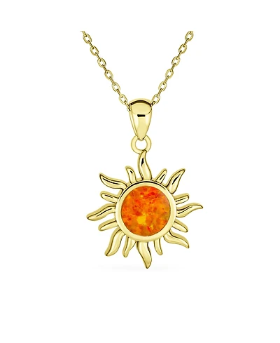 Bling Jewelry Irradiance Cz Accents Summer Beach Fun Created Orange Fire Opal Flaming Sunshine Star Sunburst Necklace Pendant Yellow Gold Plated .925