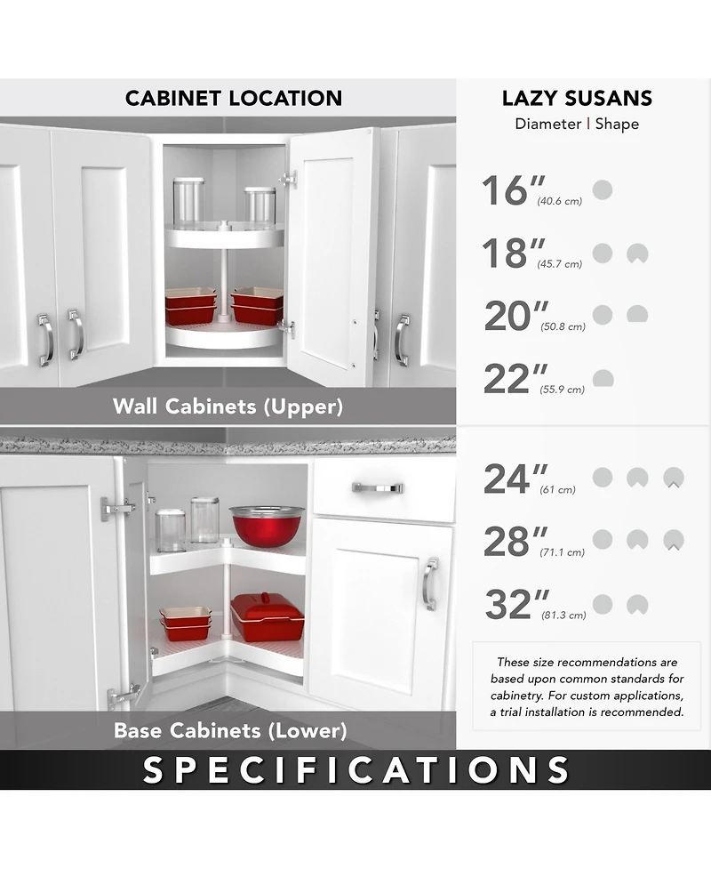 Rev-a-Shelf 24'' Lazy Susan Kidney Polymer 2-Shelf, White, 3472-24-11-52