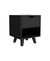 Cliff Modern Nightstand 19"H with Spacious Drawer, Open Storage Shelf and Chic Wooden Legs