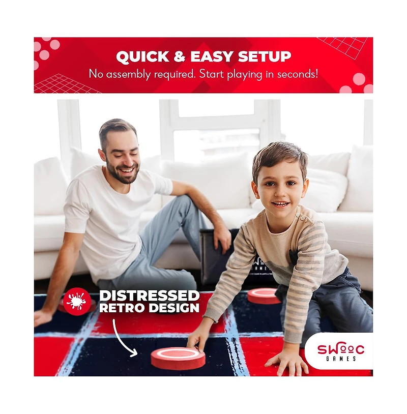 2-in-1 Vintage Giant Checkers and Tic Tac Toe Game With Mat (4 ft. x 4 ft.) - 100% Machine-Washable Canvas - Giant Games