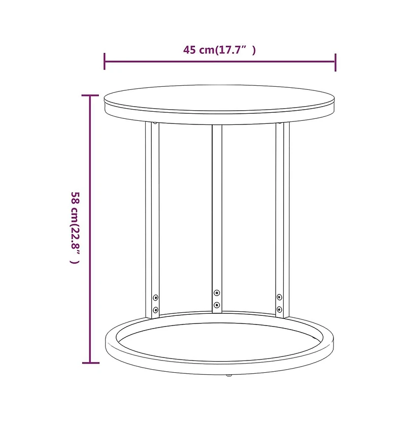 vidaXL Side Table Gold and Black 17.7" Tempered Glass