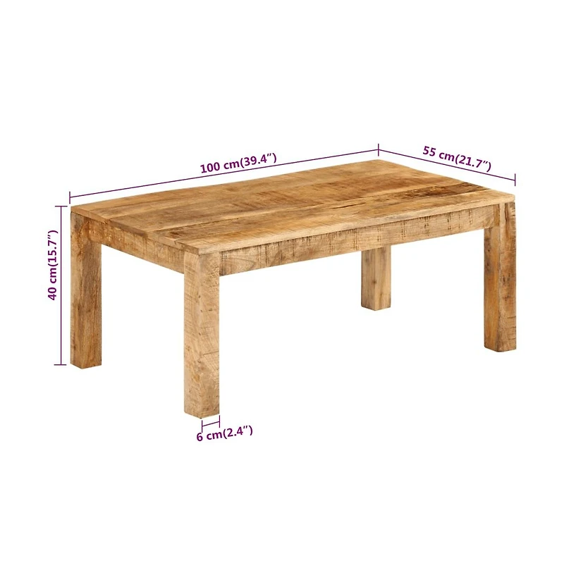 vidaXL Coffee Table 39.4"x21.7"x15.7" Solid Wood Mango