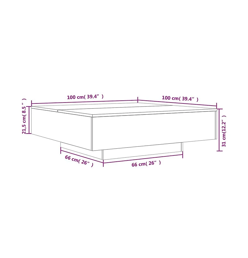 vidaXL Coffee Table with Led Lights Smoked Oak 39.4"x39.4"x12.2"