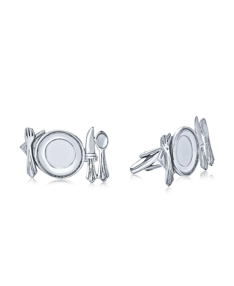 Bling Jewelry Unique Gift Chef Shirt Cufflink Gourmet Kitchen Knife Fork Silver Cufflinks