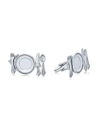 Bling Jewelry Unique Gift Chef Shirt Cufflink Gourmet Kitchen Knife Fork Silver Cufflinks
