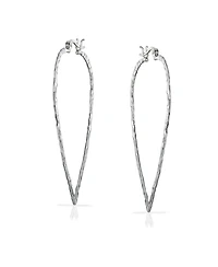 Bling Jewelry Boho Triangle Leaf Shaped Flat Large Open Teardrop .925 Sterling Silver Hammered Hoop Earrings Western Jewelry 2.25 Inch