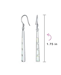 Bling Jewelry Boho Long Linear Iridescent Rainbow White Created Opal Teardrop Bar Shaped Dangle Earrings Rose Gold .925 Sterling Silver