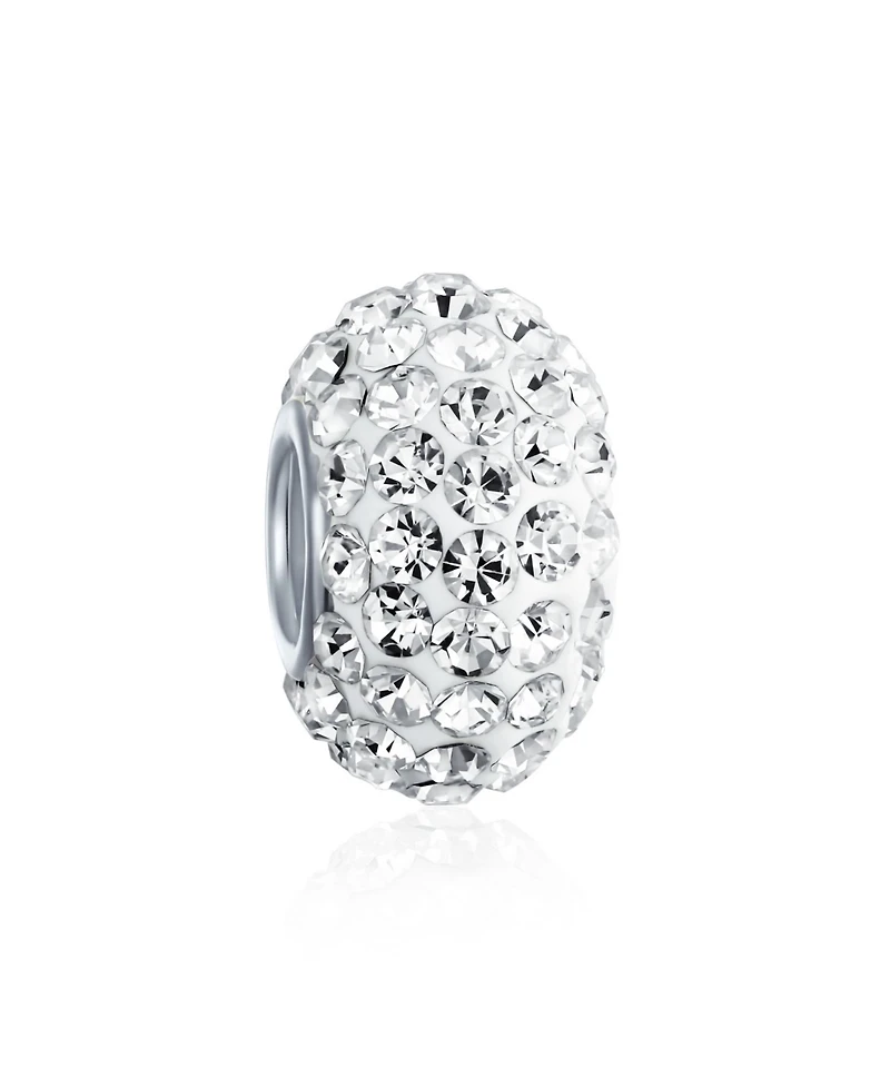 Bling Jewelry Blue White Crystal Cz Christmas Charm Bead Snowflake Sterling Silver for Bracelets