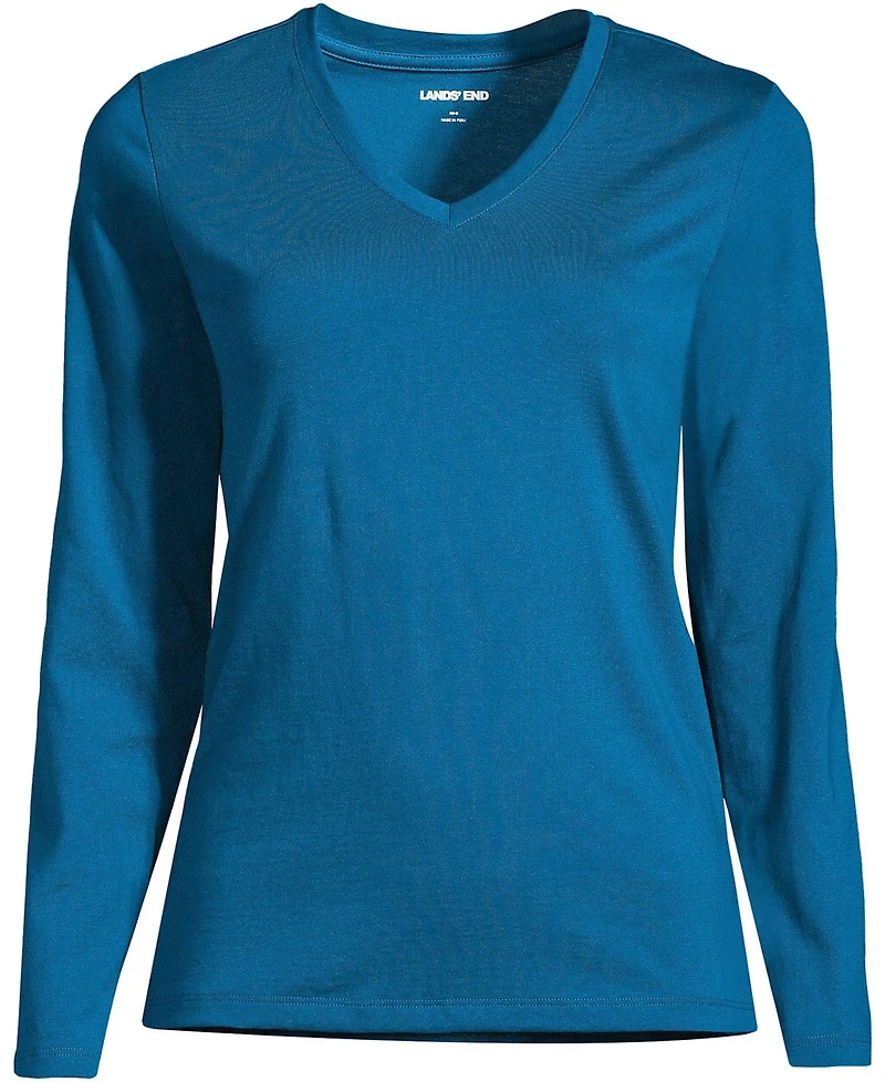 Lands' End Women's Relaxed Supima Cotton Long Sleeve V-Neck T-Shirt
