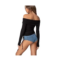 Edikted Women's Gathered fold over drawstring top