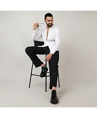 Men's Chalk White Self-Design Striped Shirt