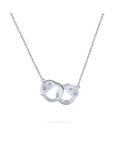 Bling Jewelry Romantic Delicate Working Lock Cz Accent Handcuff Necklace Pendant .925 Sterling Silver